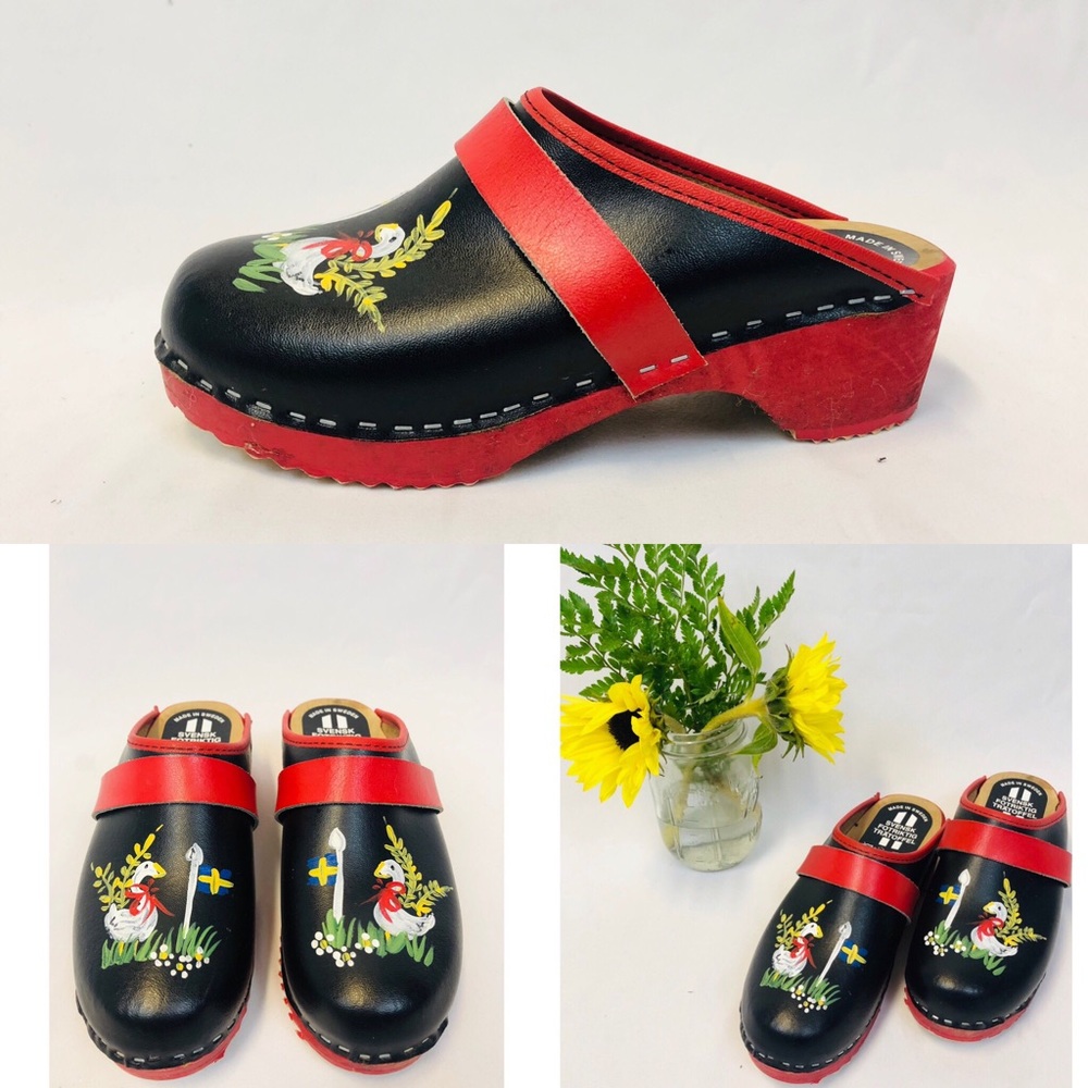 Hand Painted Leather Swedish Clogs
